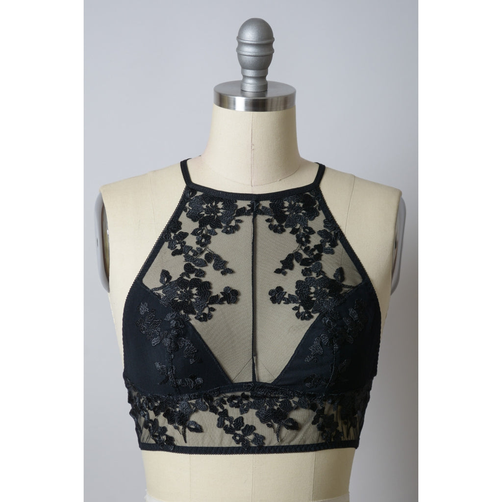 Buy Black 75% Viscose Embroidery Thread Sweetheart Neck Bralette