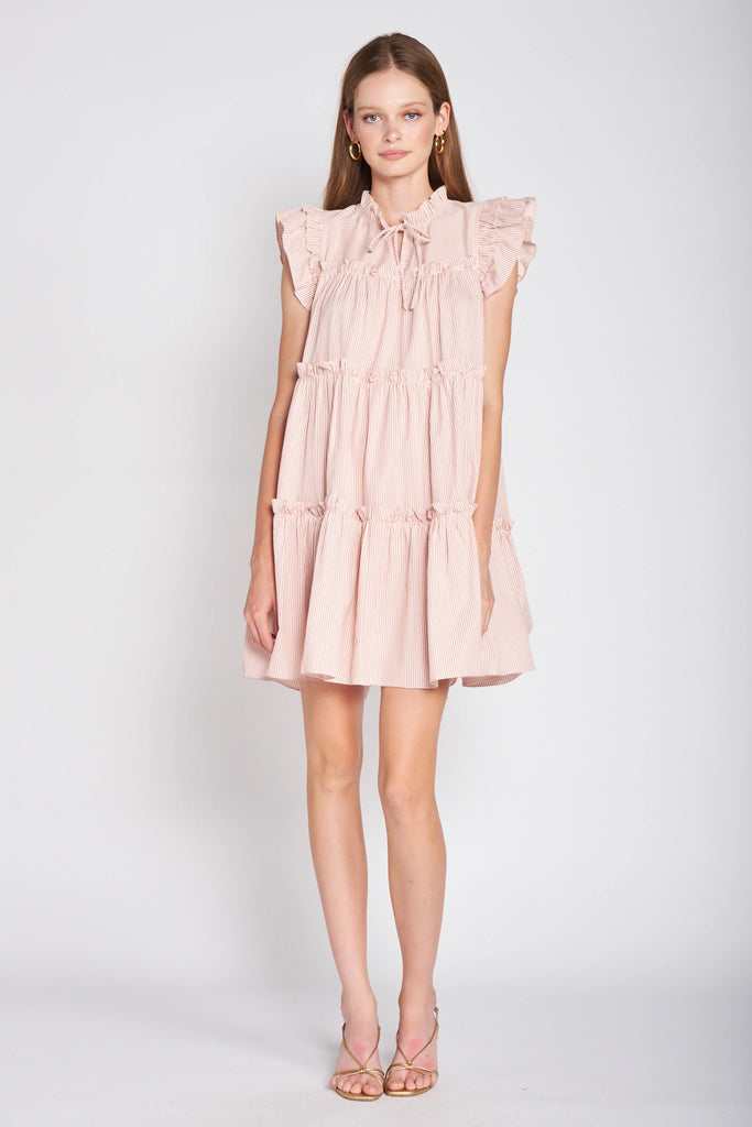 en saison Ida Blush Pink Striped Babydoll Dress