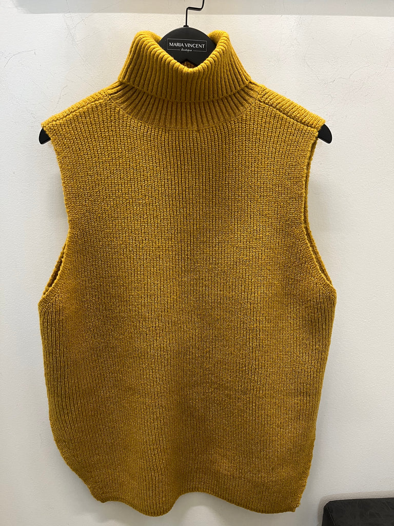 By TiMo Sleeveless Turtleneck good Wool Sweater In Mustard L NWT