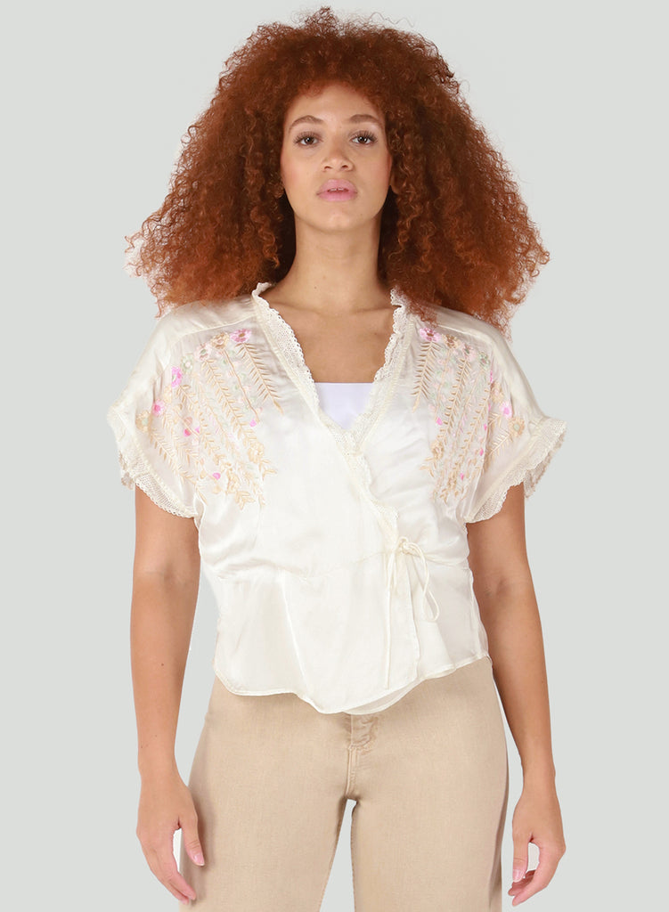 Dex Cream Embroidered Wrap Top at Maria Vincent Boutique