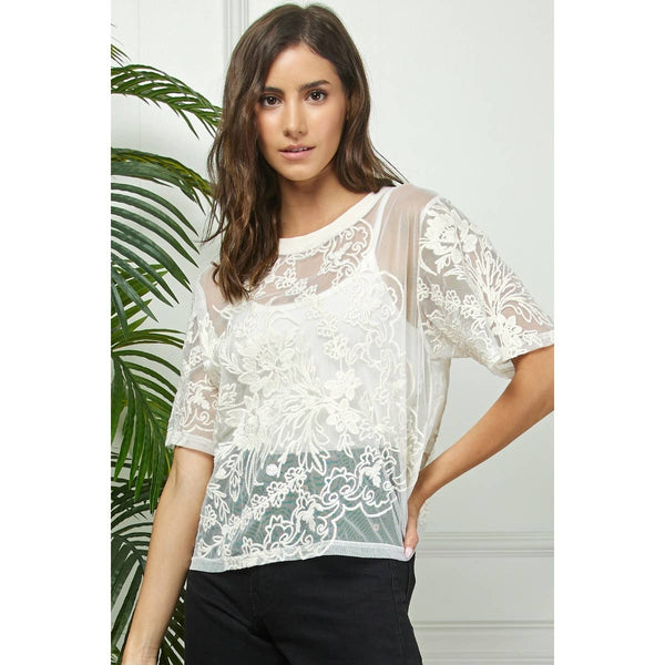 Crochet Flower Lace Mesh Top