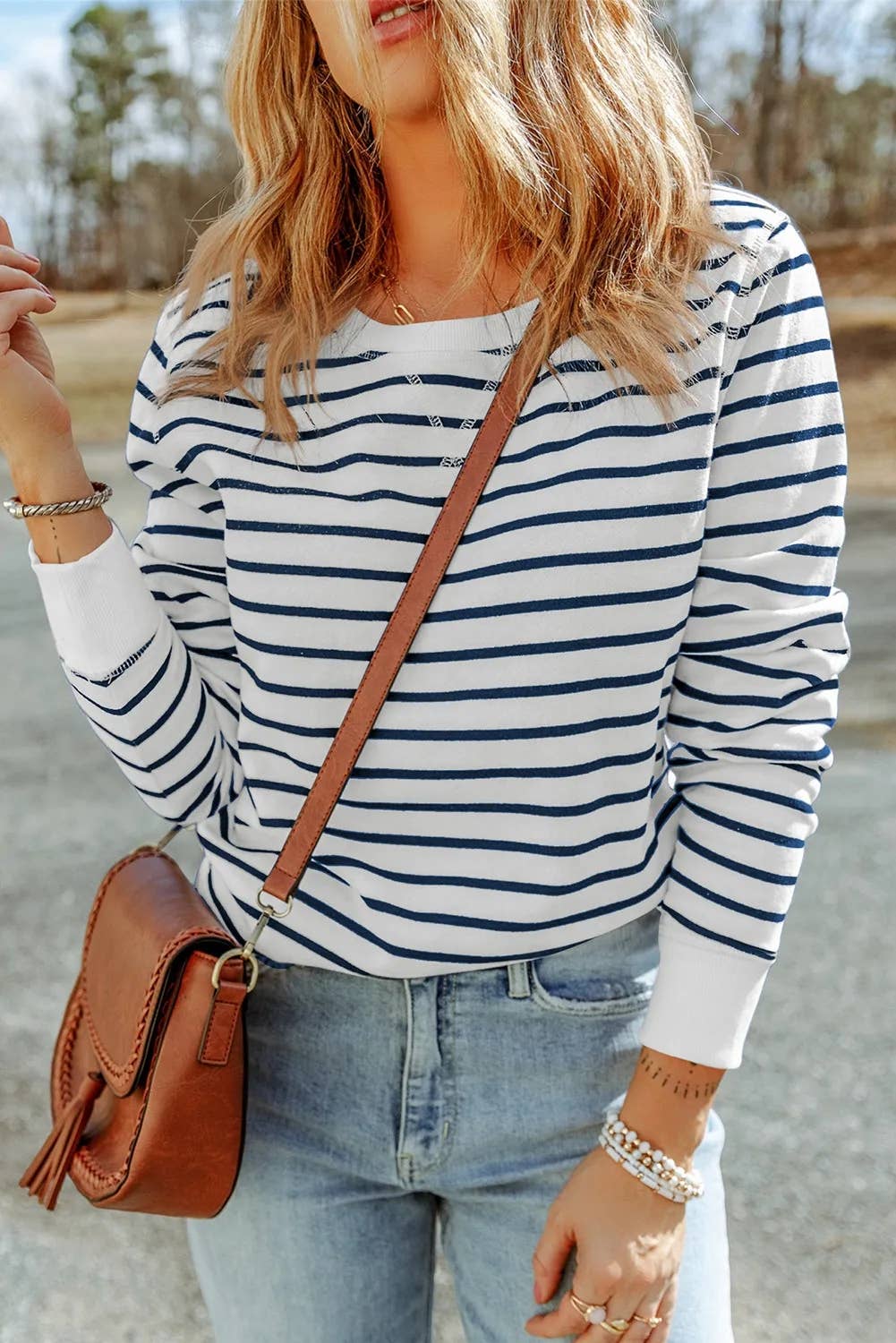 Blue Striped Casual Long Sleeve Top