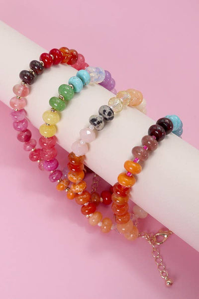 Natural Agate Glass Semi Precious Bead Bracelet