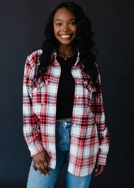 Red, Black & White Ombre Plaid Flannel