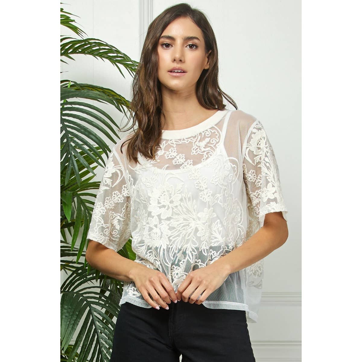 Crochet Flower Lace Mesh Top