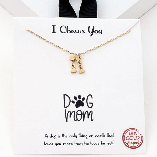 Gold-Dipped Bone Shape Dog Mom Necklace