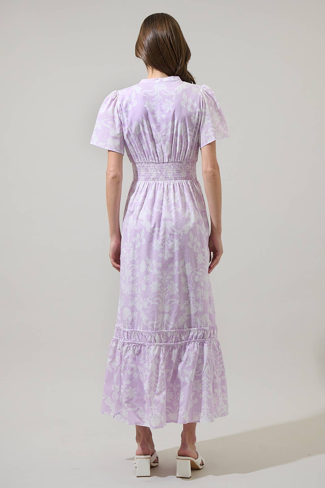 Lavender White Floral Smocked Maxi Dress