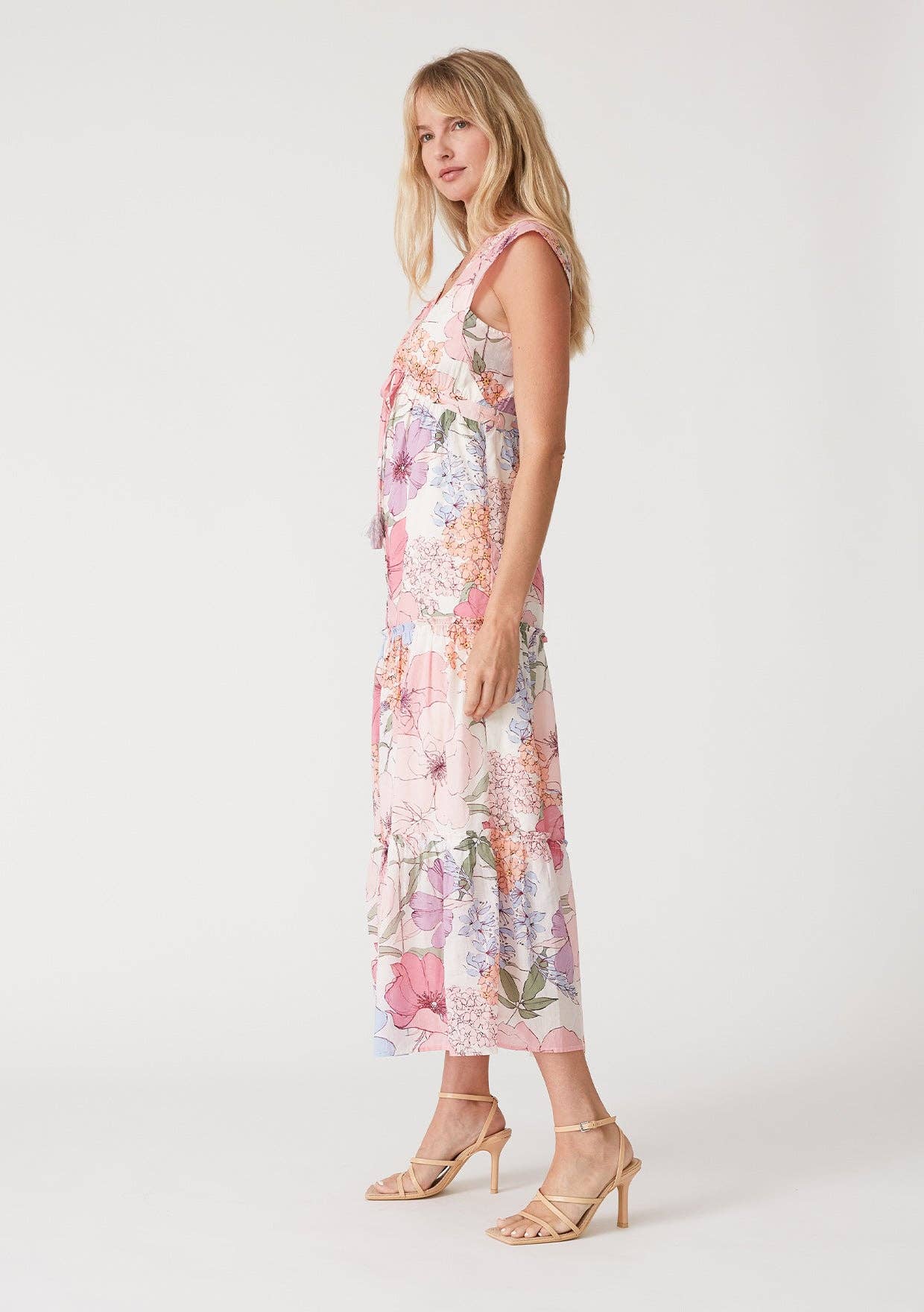Floral Cap Sleeve Ruffle Tiered Maxi Dress