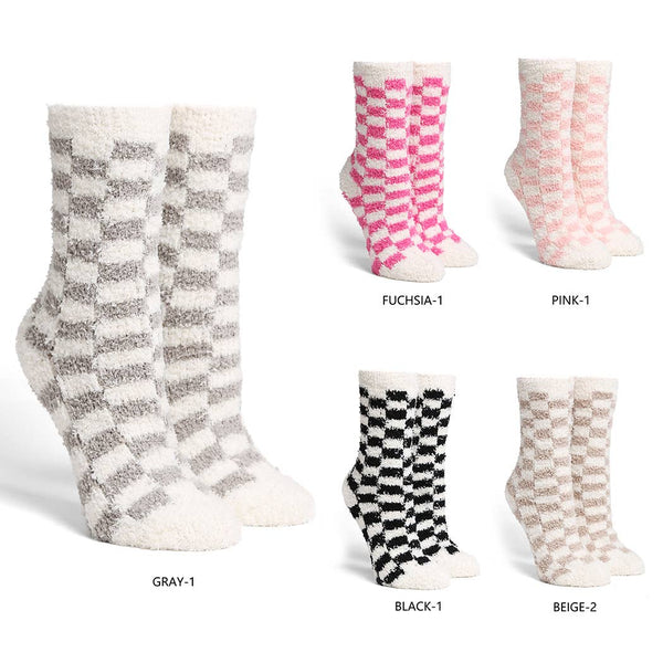 Checkered Mini Crew Fuzzy Winter Socks