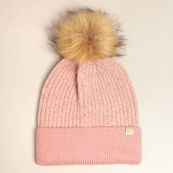 Chenille Cuff Beanie with Pom Pom