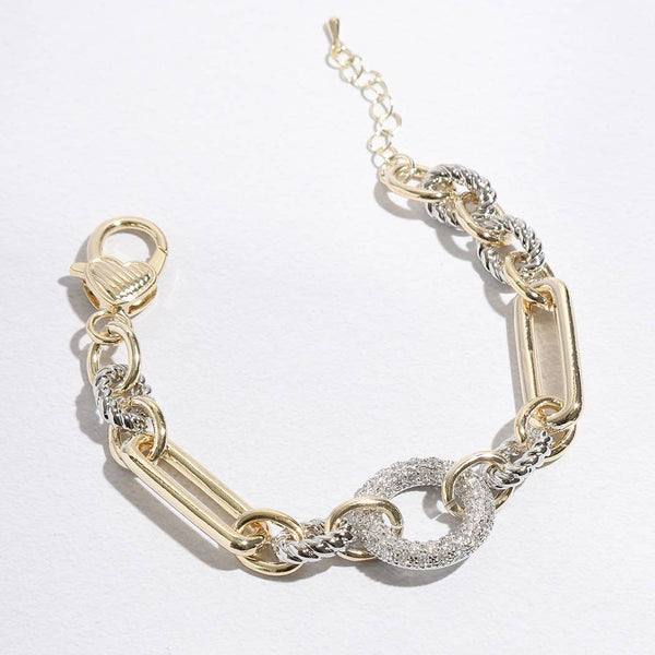 Multi-Toned Chunky Chain Linked CZ Bracelet