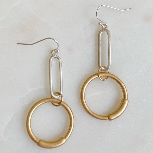 Gold Silver Linked Shapes Earrings