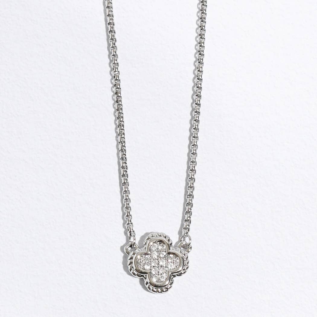 Clover CZ Pave Pendant Chain Necklace