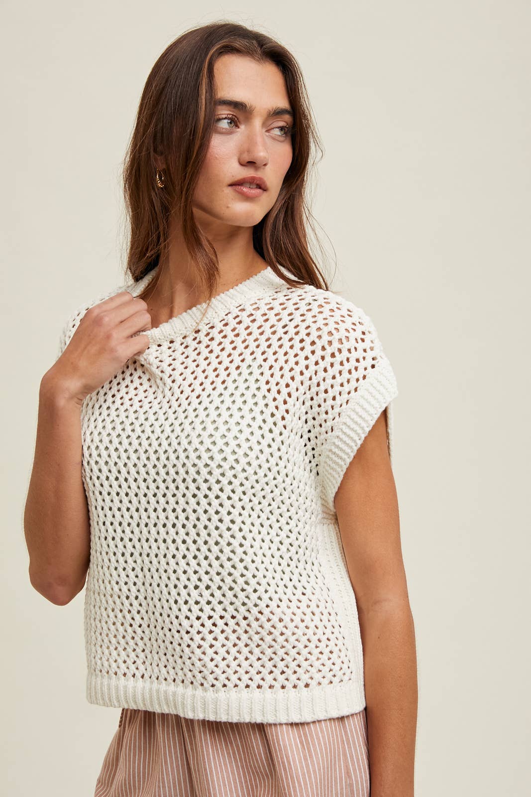 Ivory Open Knit Sleeveless Sweater