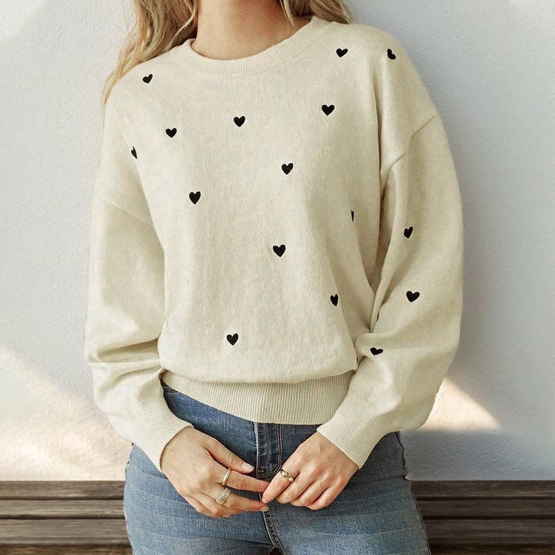 Ivory Sweater with Black Hearts