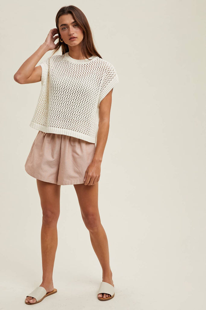 Ivory Open Knit Sleeveless Sweater