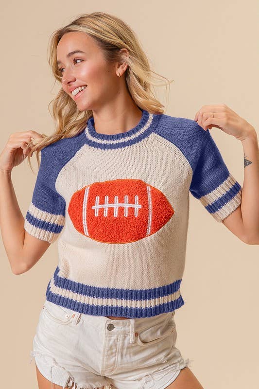 Game Day Striped Rib Band Raglan Sleeve Sweater