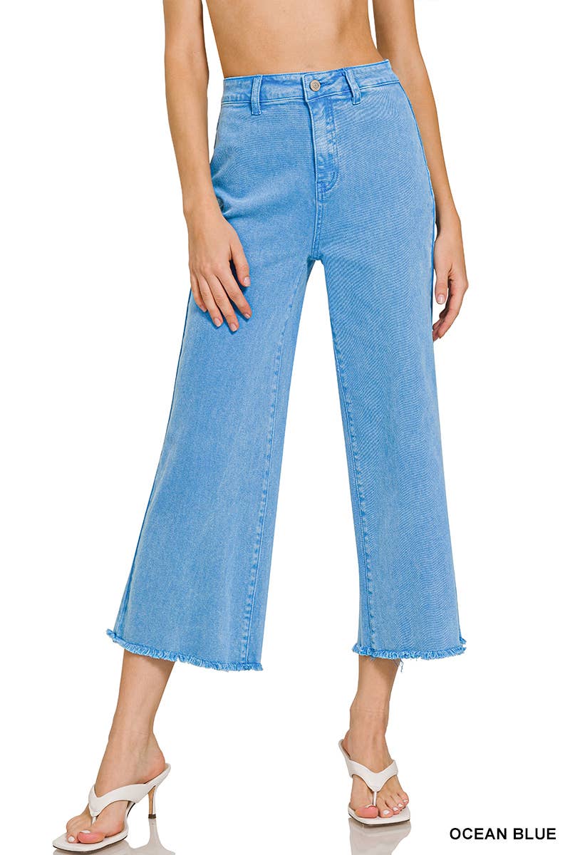 Acid Washed High Waist Frayed Hem Straight Jeans