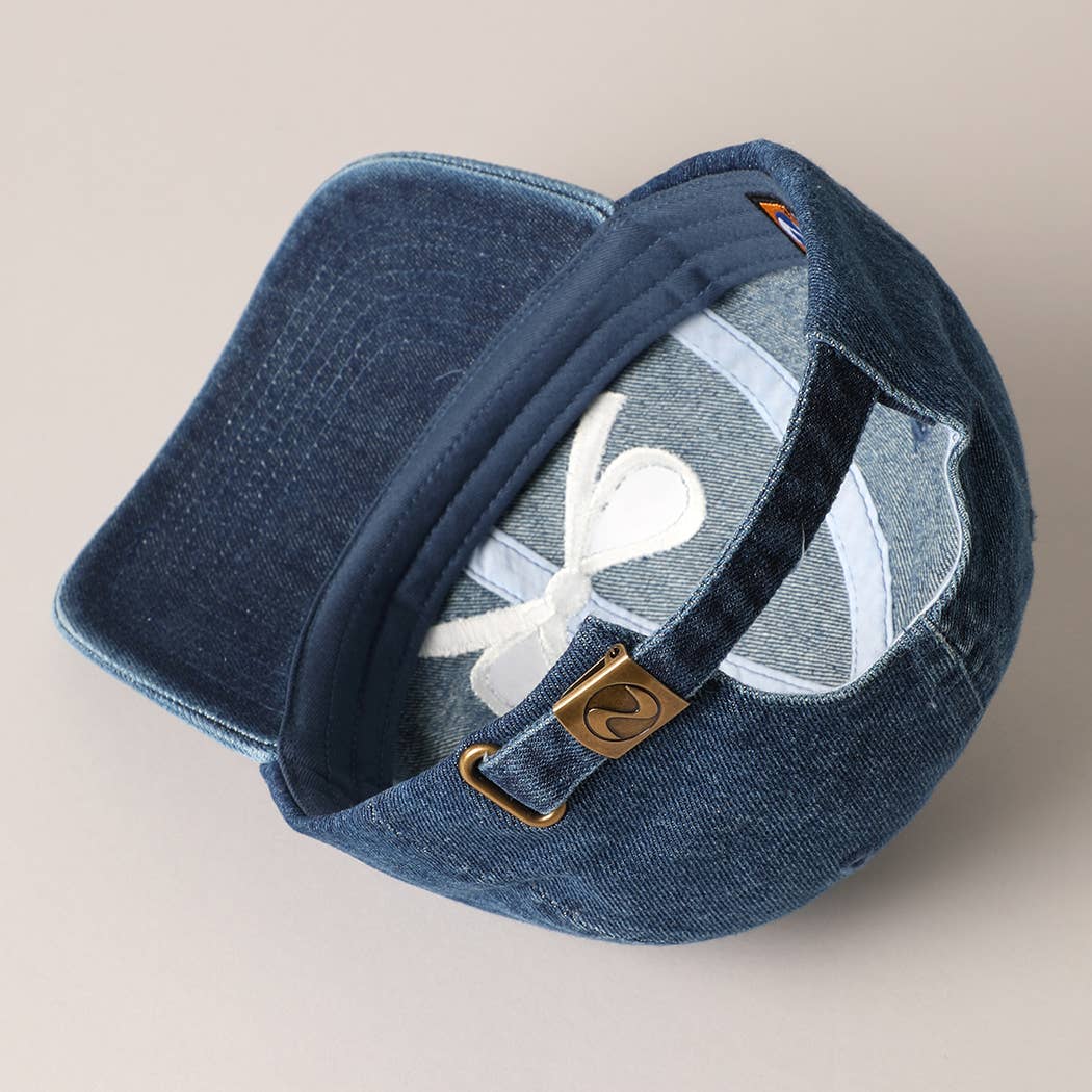 Bow Embroidered Denim Baseball Cap