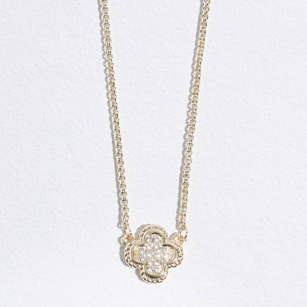 Clover CZ Pave Pendant Chain Necklace