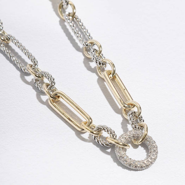 Two-Toned Cable Twisted Wire CZ Necklace