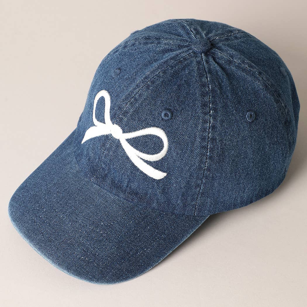 Bow Embroidered Denim Baseball Cap