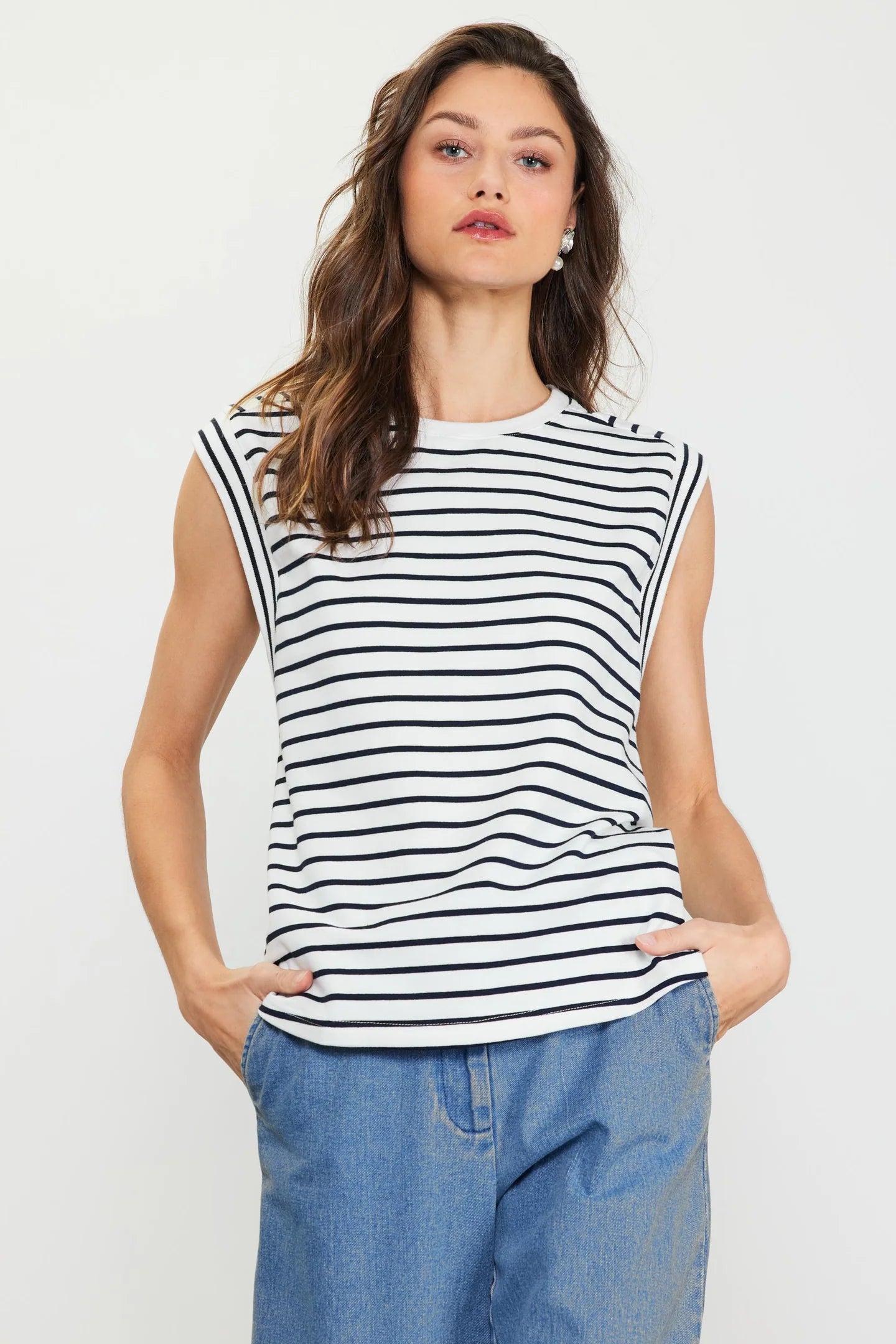 Skies Are Blue White/Navy Stripe Sleeveless Top