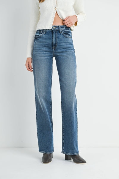 Medim Wash Longer Length Straight Jeans