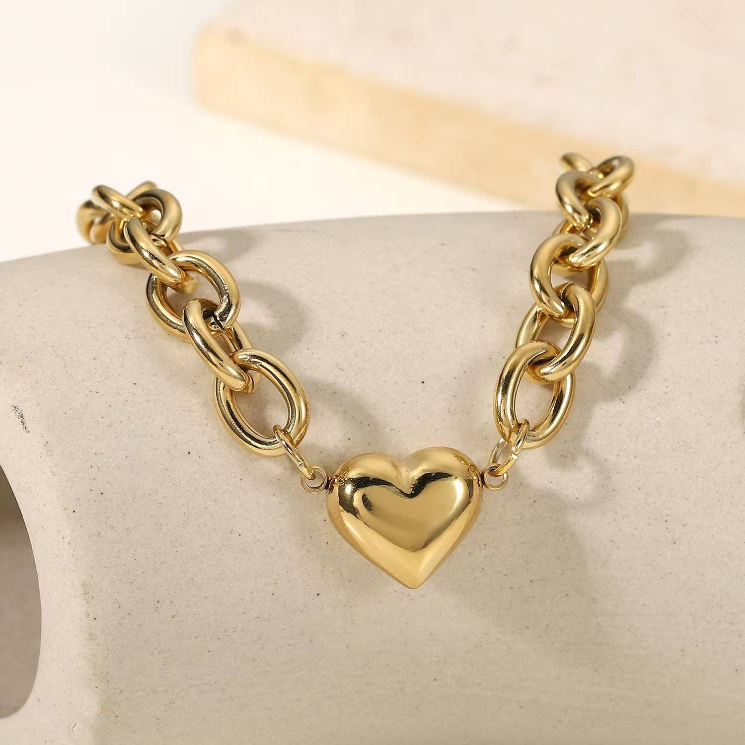 Gold Bubble Heart Chunky Chain Necklace