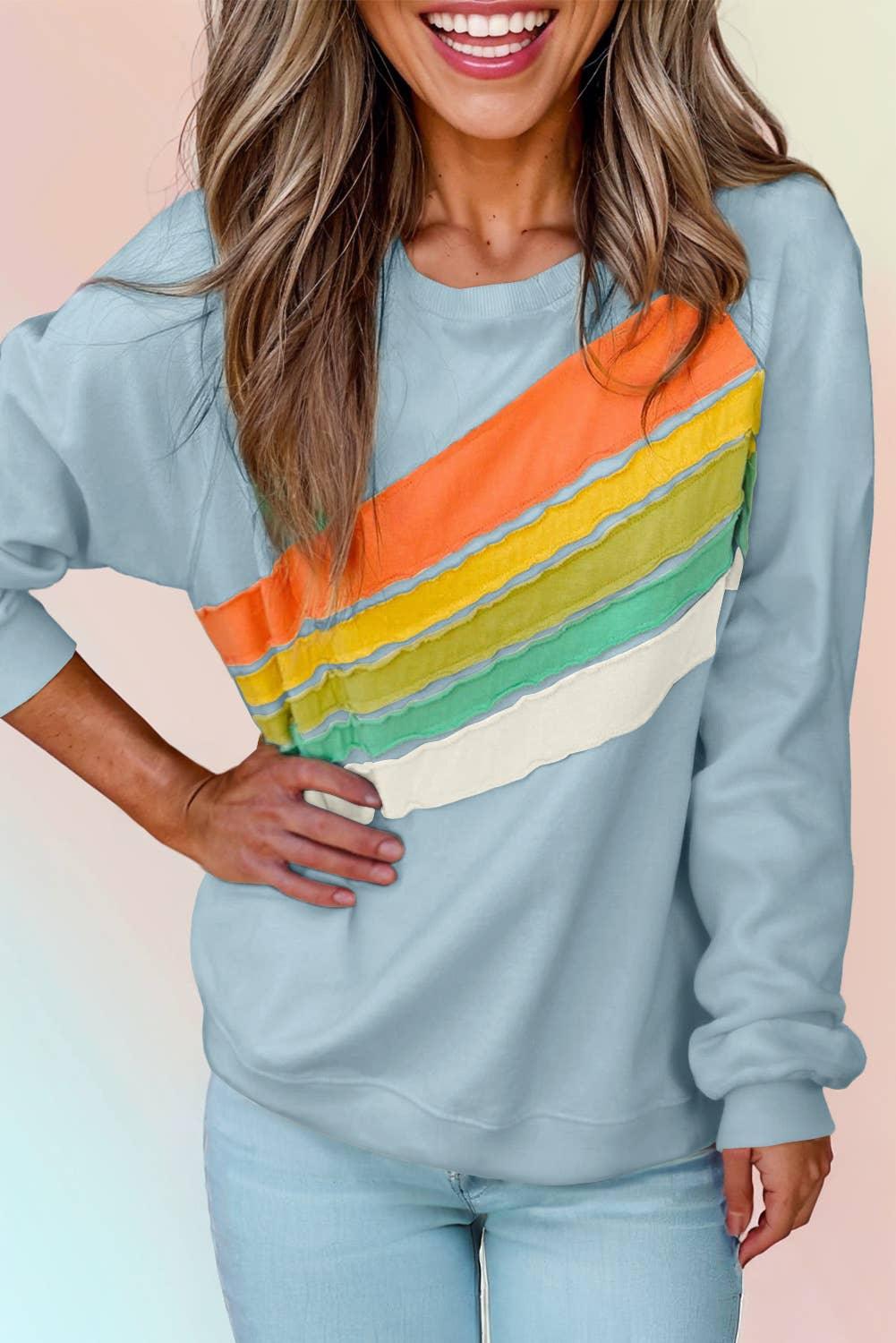 Color Block Rainbow Striped Pullover Sweatshirt