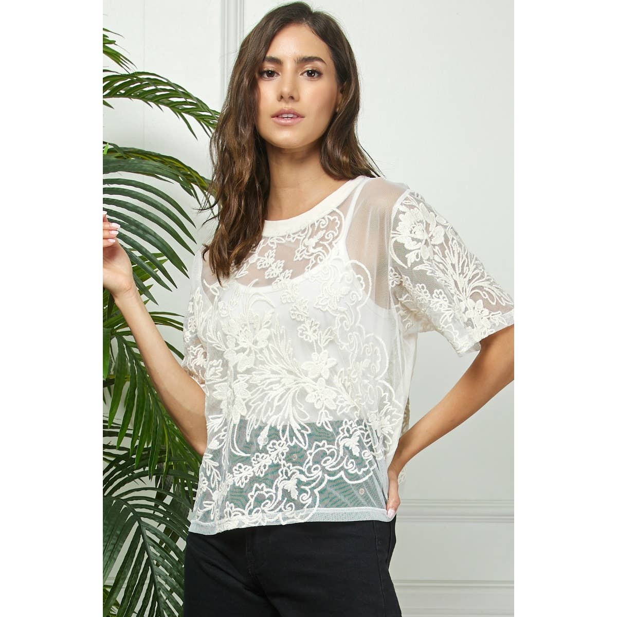 Crochet Flower Lace Mesh Top