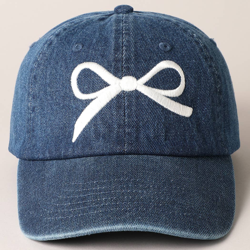 Bow Embroidered Denim Baseball Cap