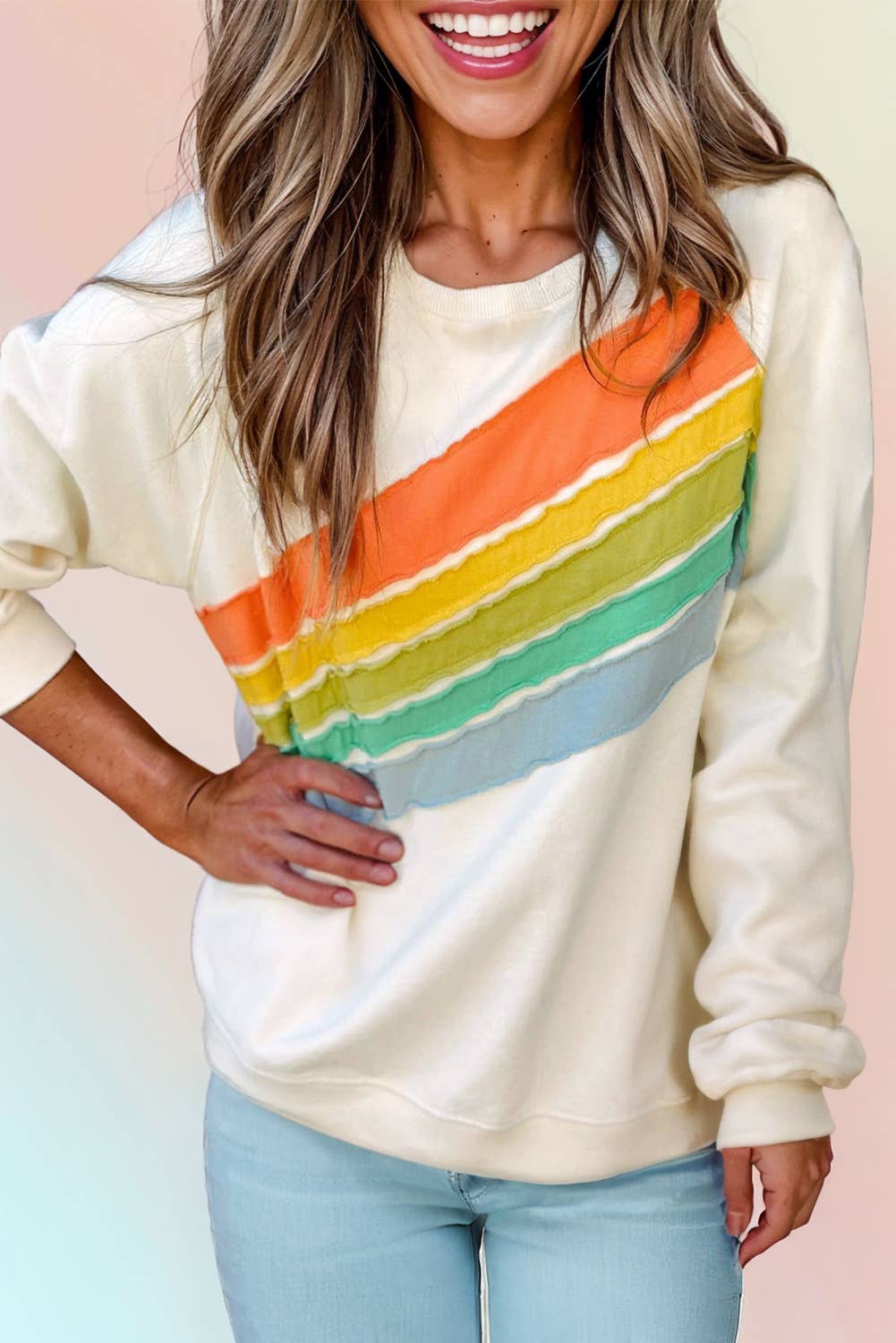 Color Block Rainbow Striped Pullover Sweatshirt