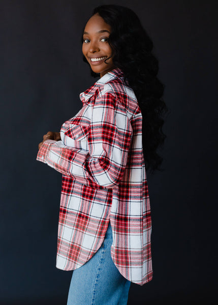 Red, Black & White Ombre Plaid Flannel