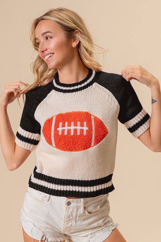 Game Day Striped Rib Band Raglan Sleeve Sweater