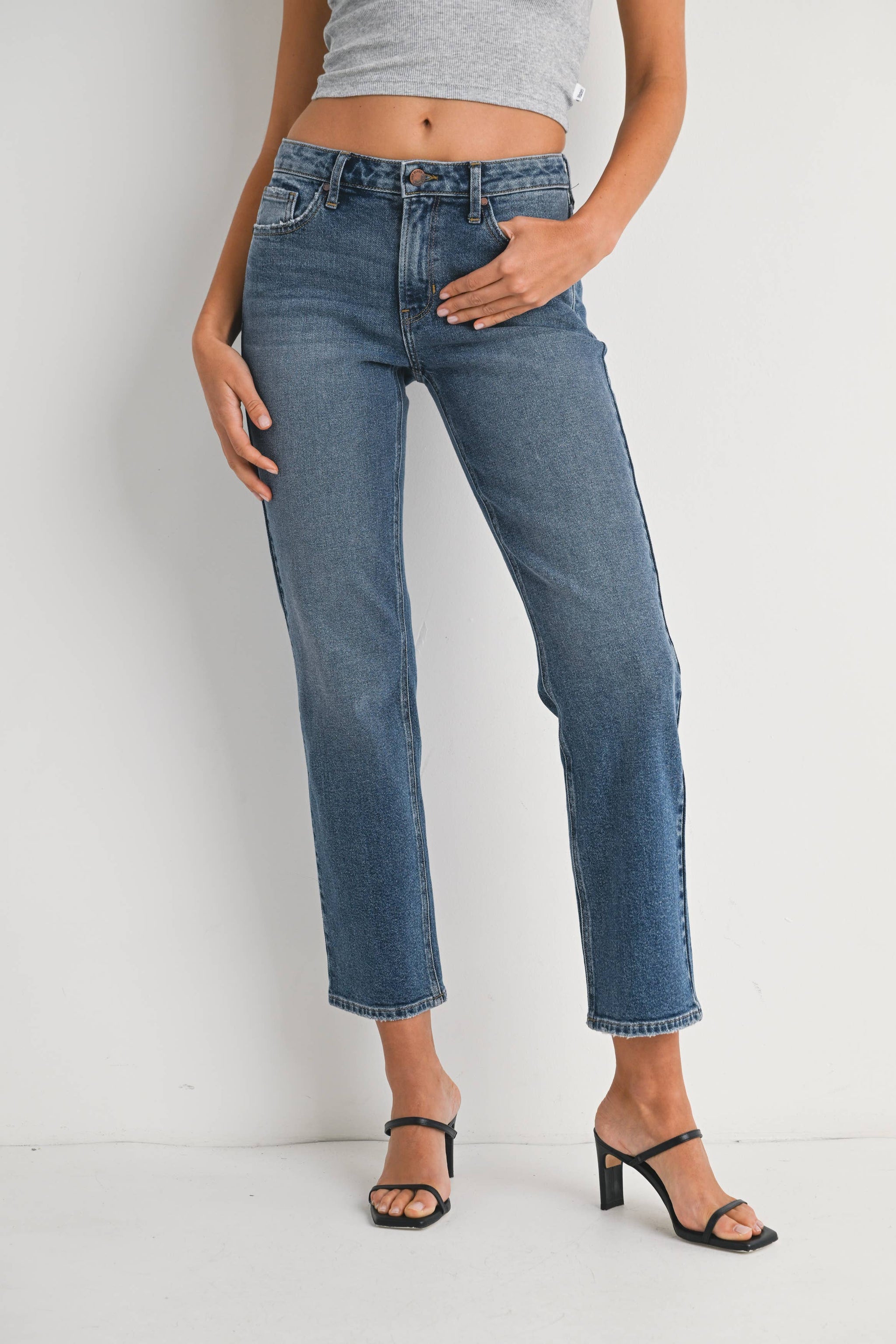 Clean Mid Rise Straight Jeans