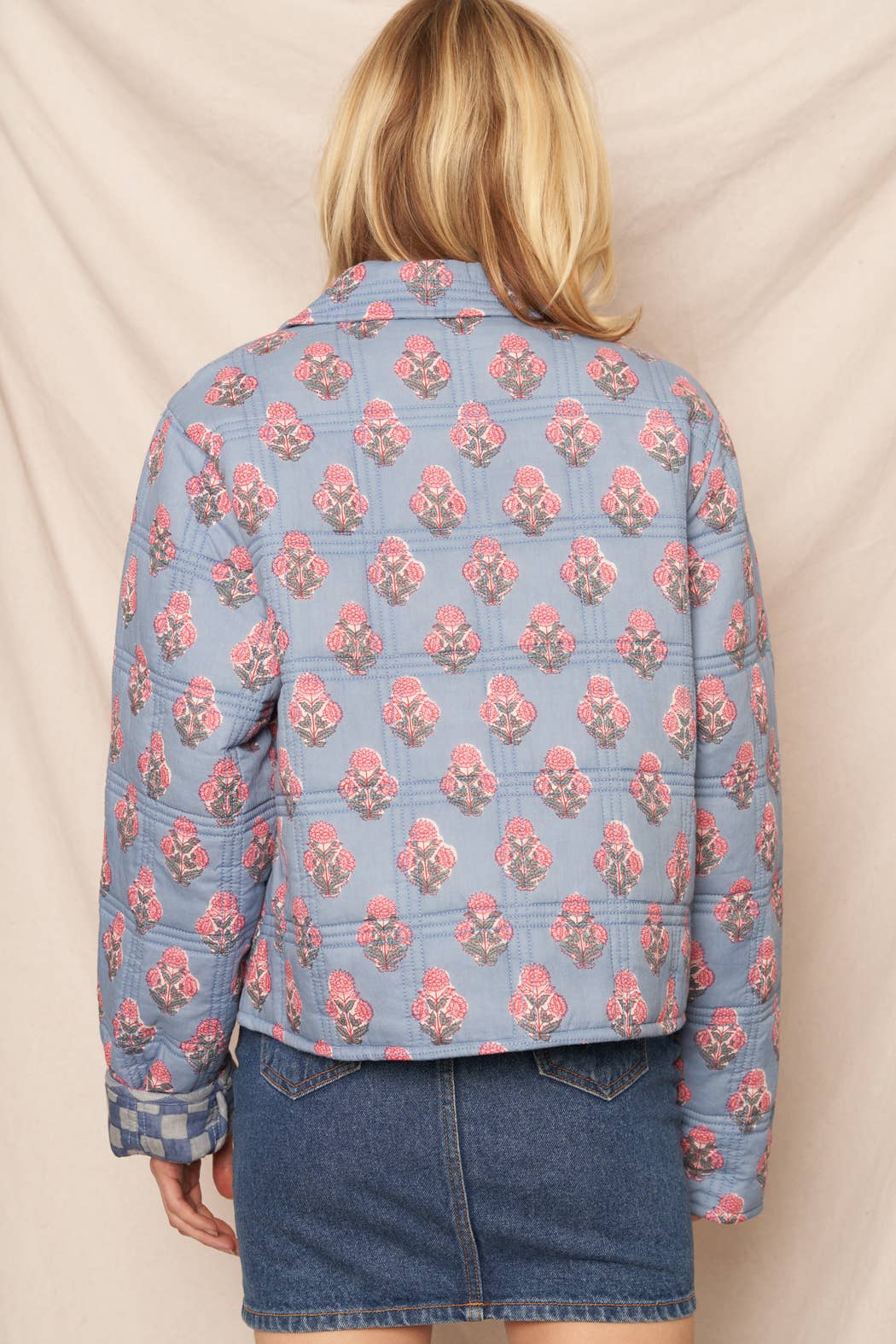 Blue Floral/Checkered Reversible Quilted Jacket