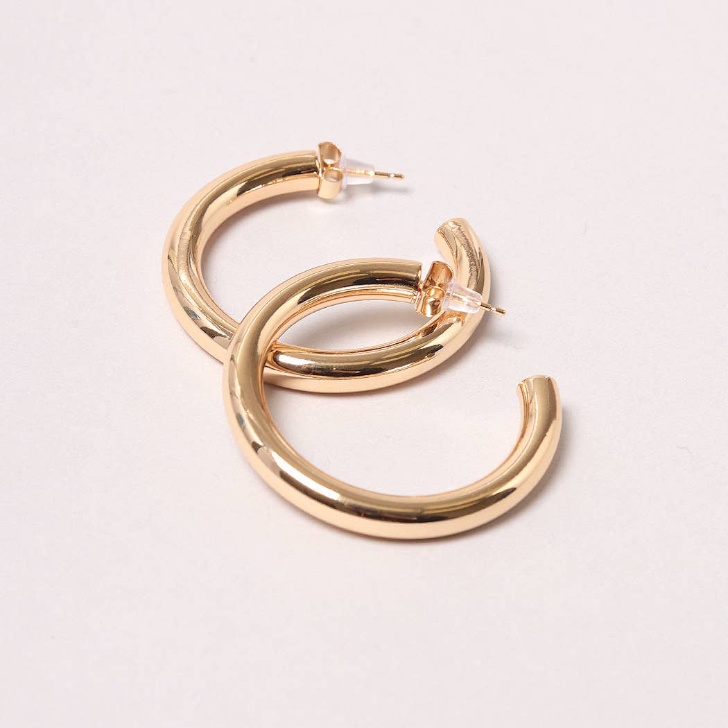 14K Gold-Dipped Metal Post Hoop Earring