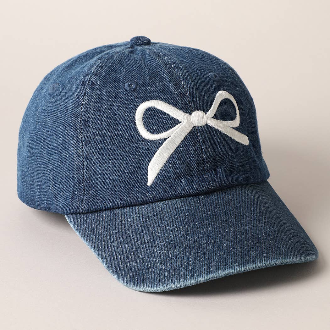 Bow Embroidered Denim Baseball Cap