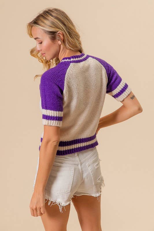 Game Day Striped Rib Band Raglan Sleeve Sweater