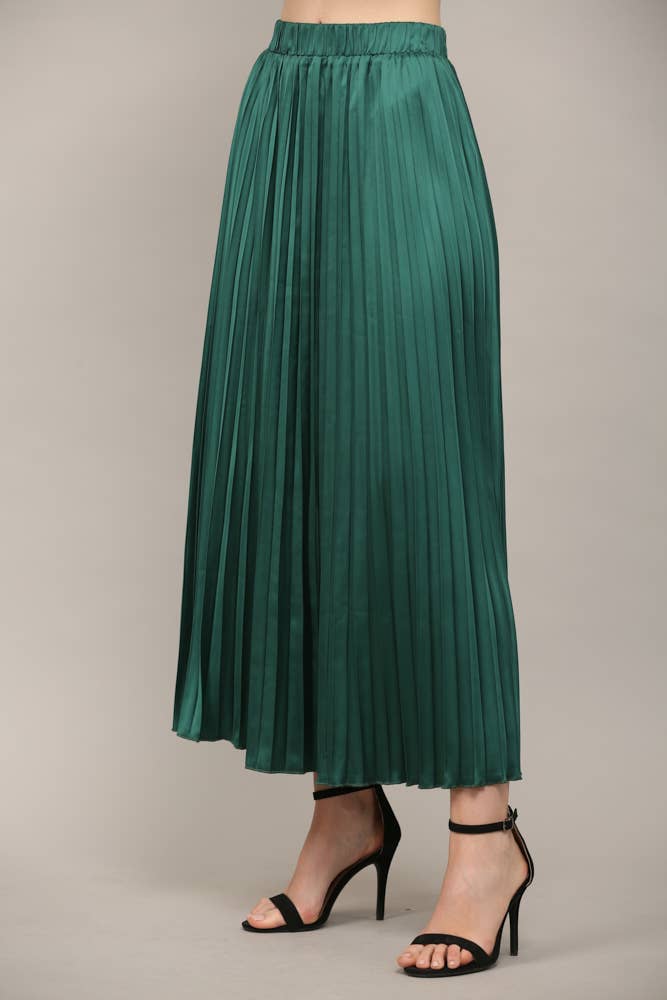 Emerald Green Pleated Midi Skirt