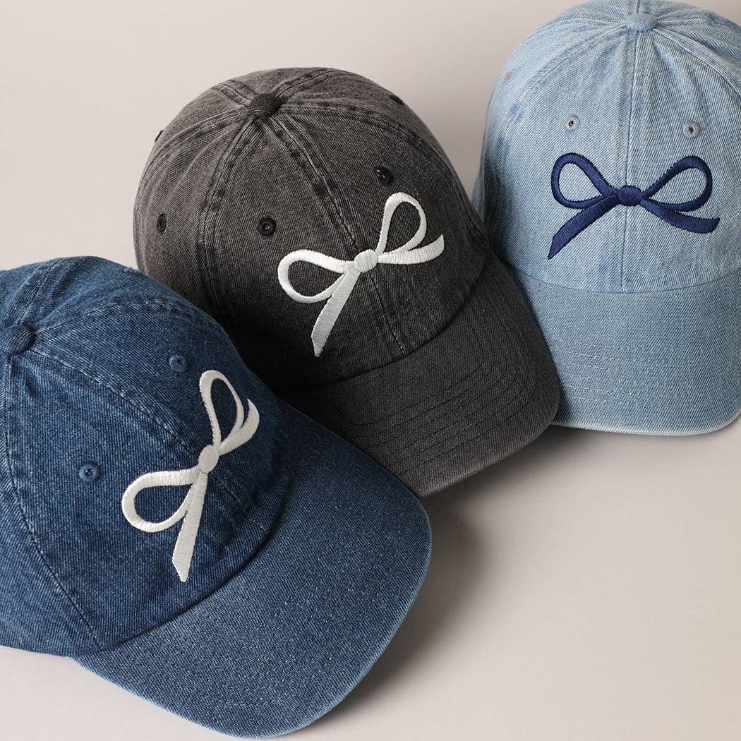 Bow Embroidered Denim Baseball Cap