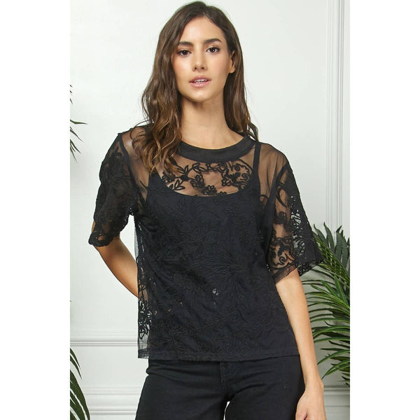 Crochet Flower Lace Mesh Top