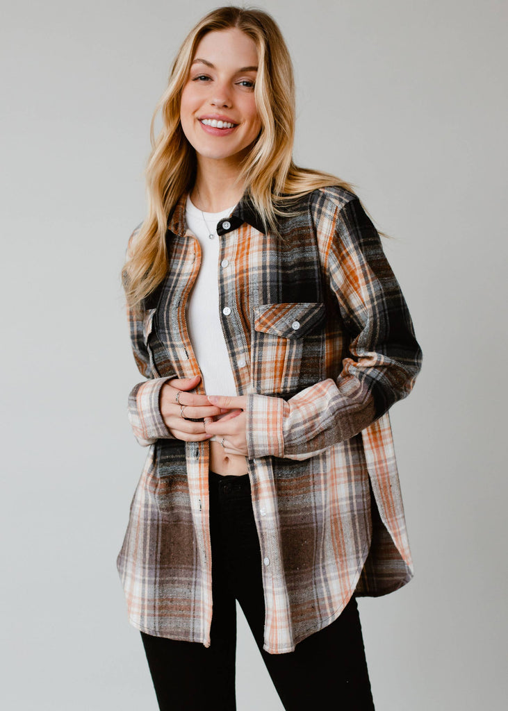 Black, Rust & Cream Ombre Plaid Flannel