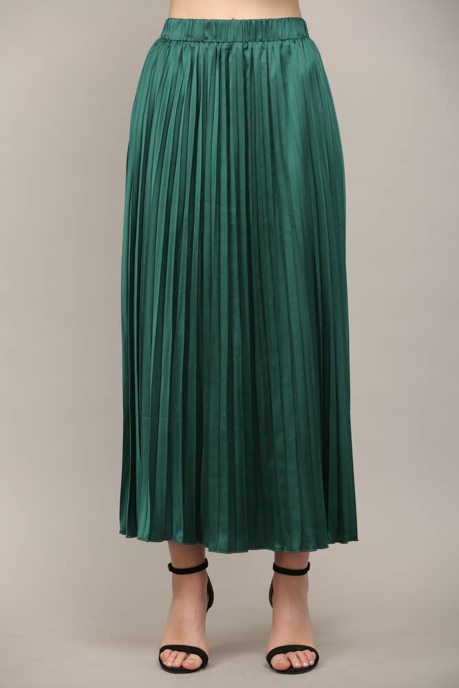 Emerald Green Pleated Midi Skirt