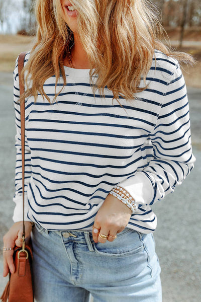 Blue Striped Casual Long Sleeve Top