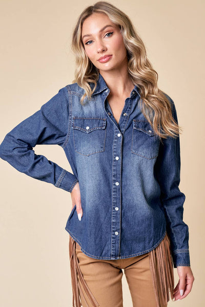 Western Dark Wash Denim Shirt