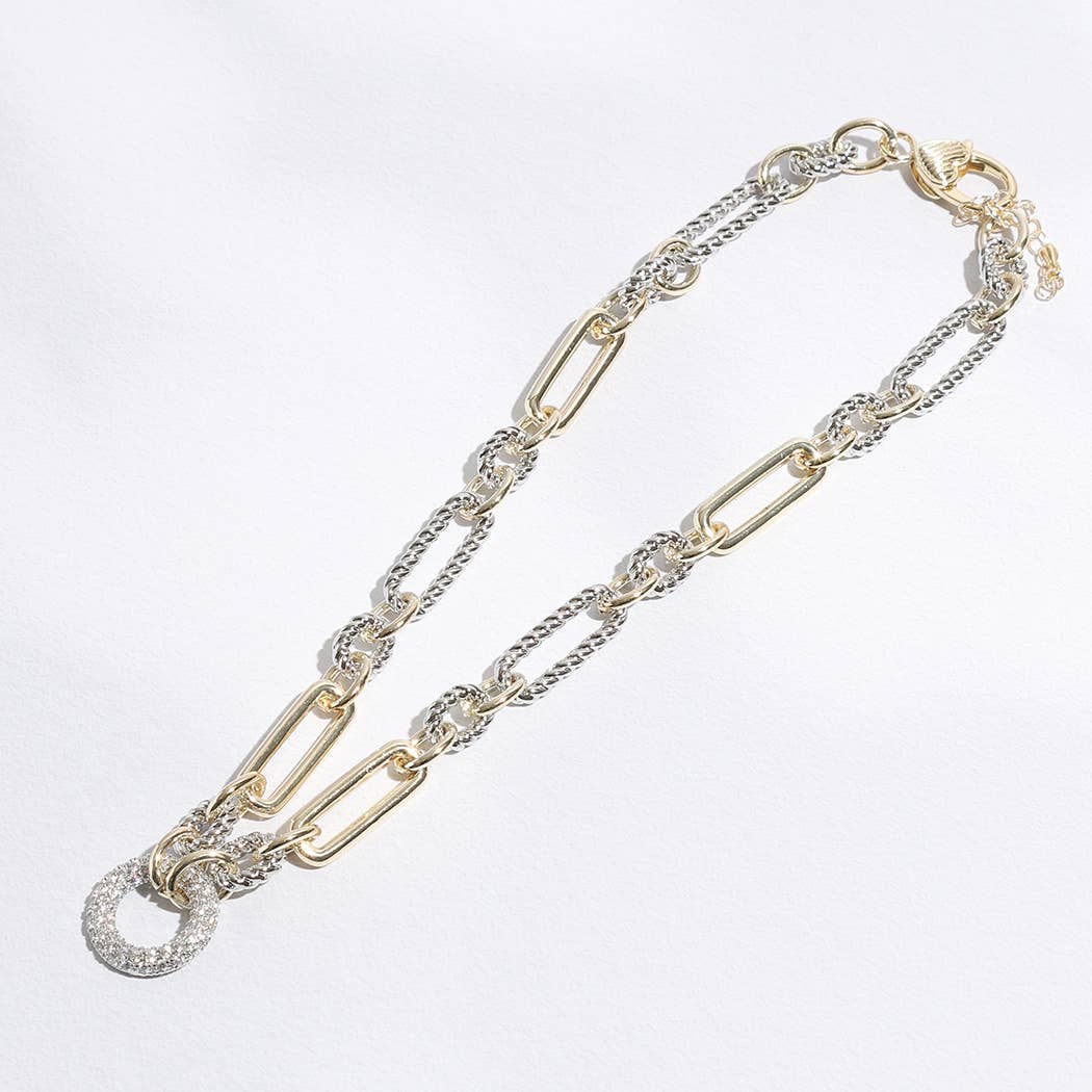 Two-Toned Cable Twisted Wire CZ Necklace