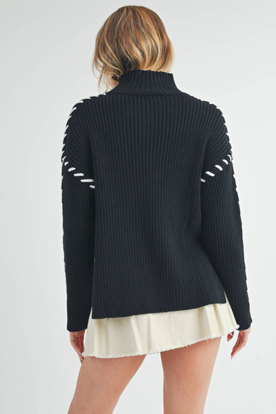 Black Mock Neck Ribbed Sweater