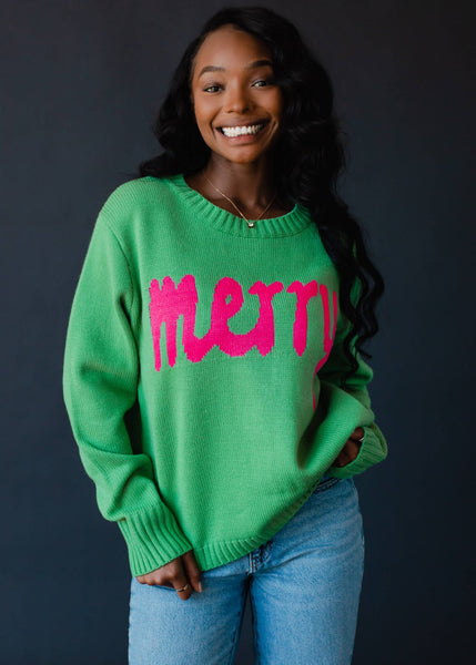 Green with Pink Merry Sweater